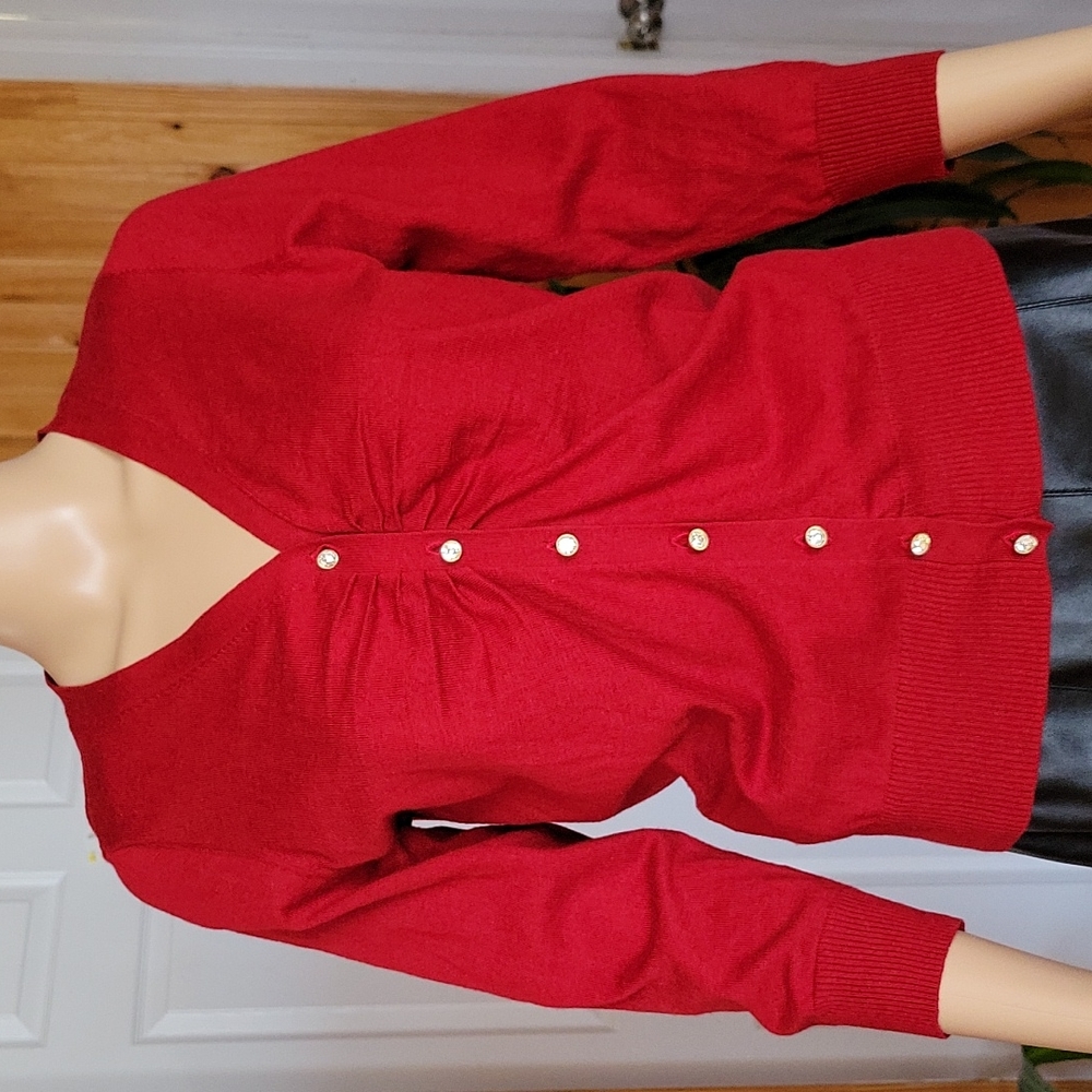 Talbots Red Velvet Rhinestone Buttons Cardigan - Picture 2 of 7
